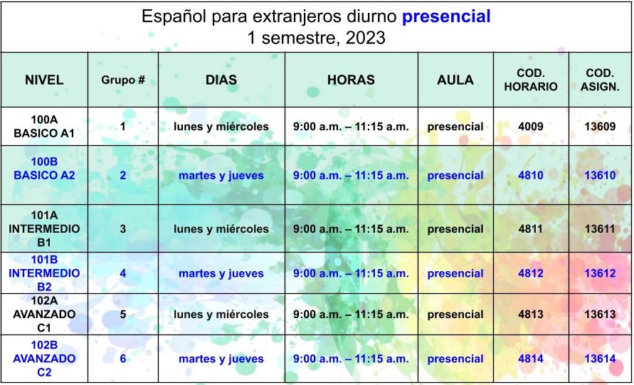 horario de español presencial diurno