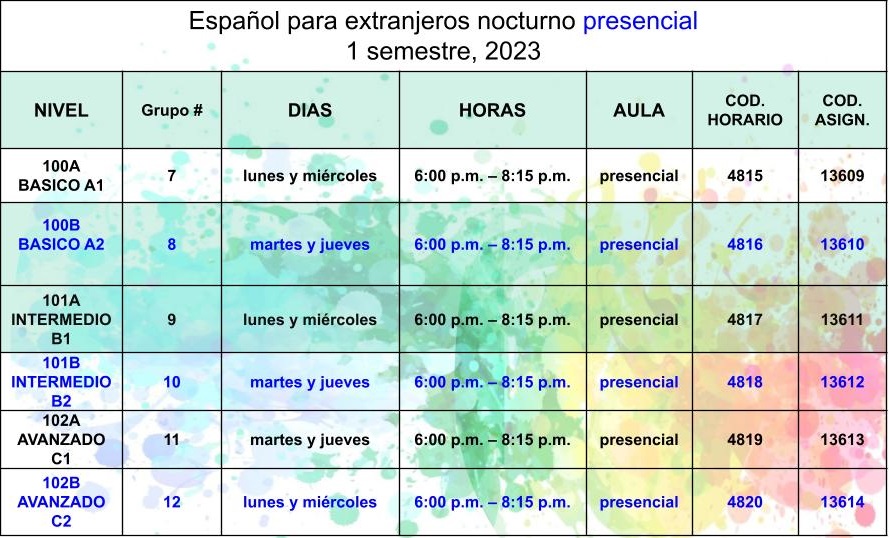horario de español presencial nocturno