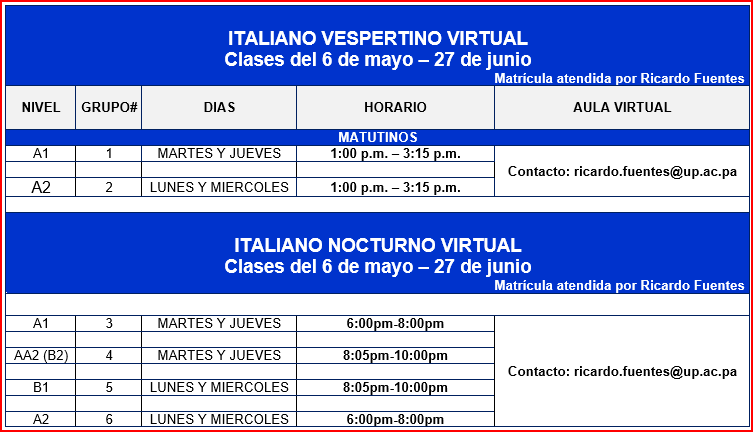 horarios de cursos de italiano